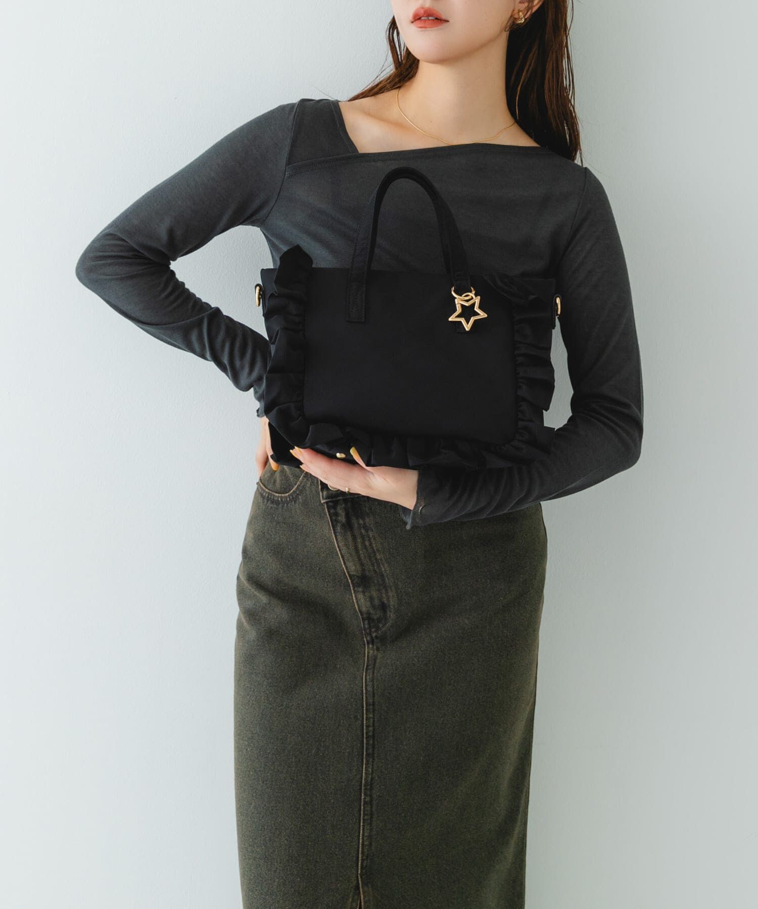 RODE SKO「スターチャームフリルトートバッグ」|トートバッグ|ブラック