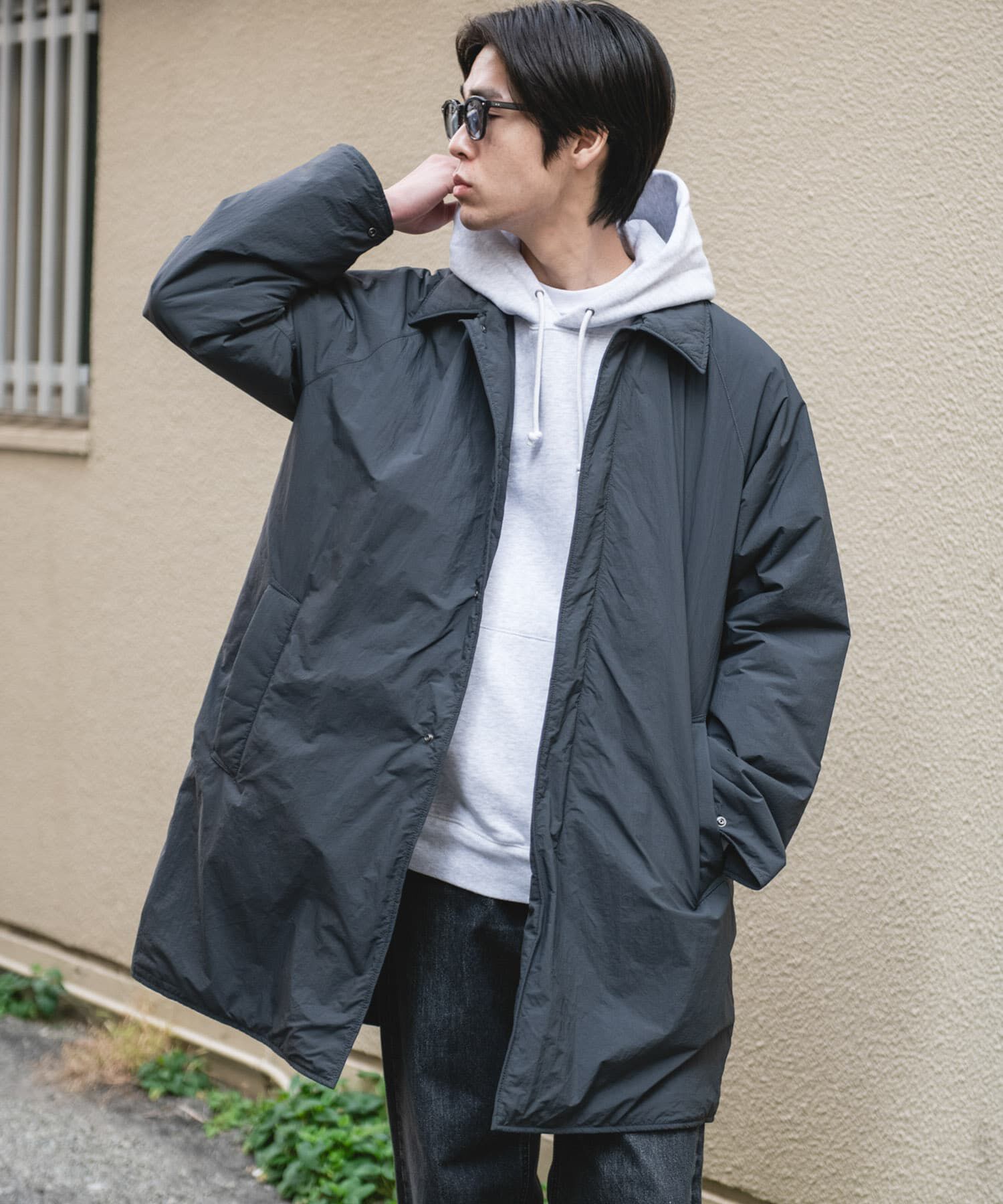 URBAN RESEARCH DOORS「ライトナイロン パデット バルマカンコート」|ノーカラーコート|