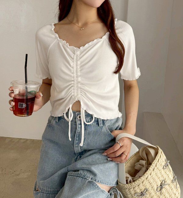  「【ウエストサイズ調整可】サイドあきリボンワイドデニム」|その他|