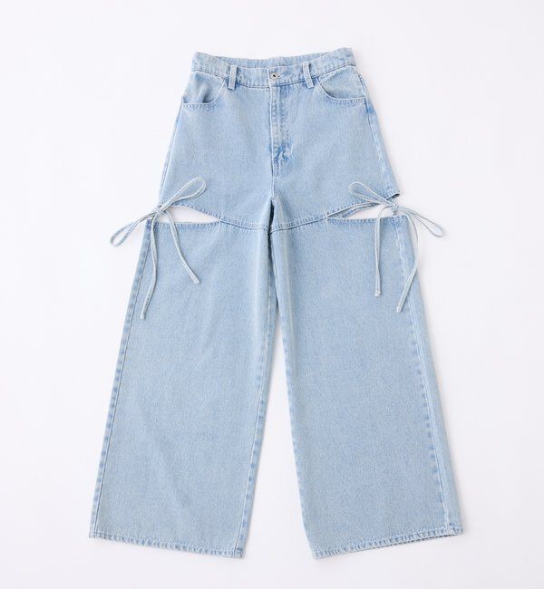  「【ウエストサイズ調整可】サイドあきリボンワイドデニム」|その他|