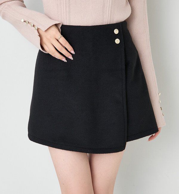  「金ボタン付スタイルアップスカショーパン」|スカート|ブラック