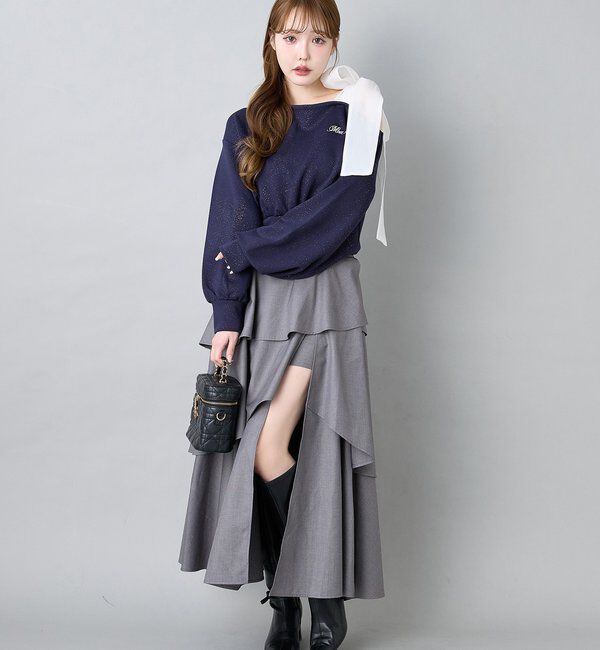  「スリットティアードロングスカート／後ろレースアップ」|スカート|