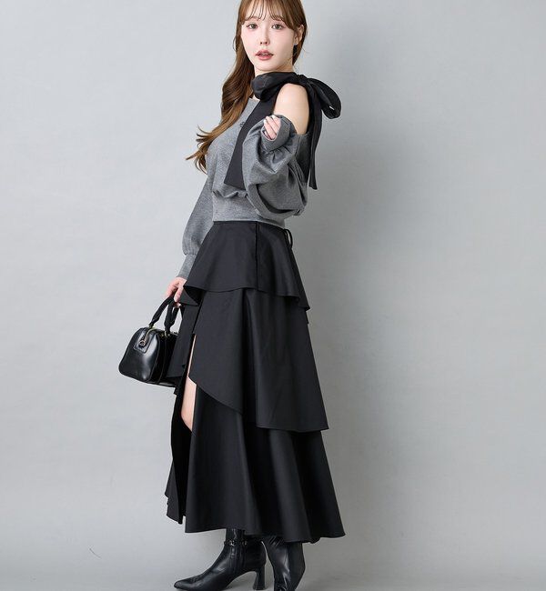  「肩リボン刺繍入りラメトップス」|プルオーバー|