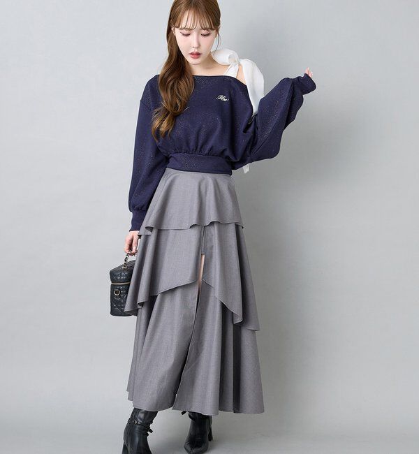  「肩リボン刺繍入りラメトップス」|プルオーバー|