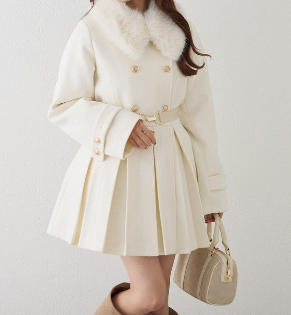  「ウエストベルト付きフェイクファー襟ミドルコート」|その他|