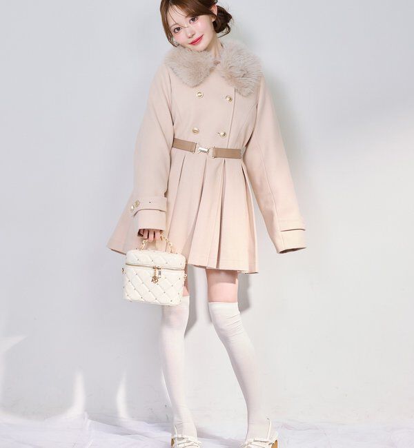  「ウエストベルト付きフェイクファー襟ミドルコート」|その他|
