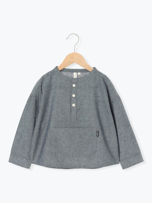 Samansa Mos2 Lagom「ダンガリースタンドカラーシャツ」|シャツ・ブラウス|ネイビー