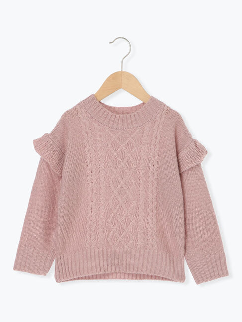 Samansa Mos2 Lagom「【マシンウォッシャブル】肩フリルケーブル編みニット」|ニット・セーター|ピンク