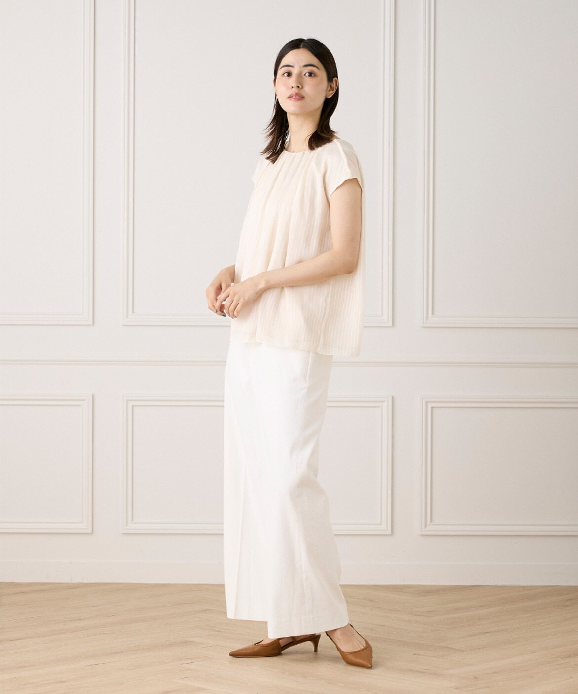 INED「《大きいサイズ》シアーストライプブラウス」|シャツ・ブラウス|