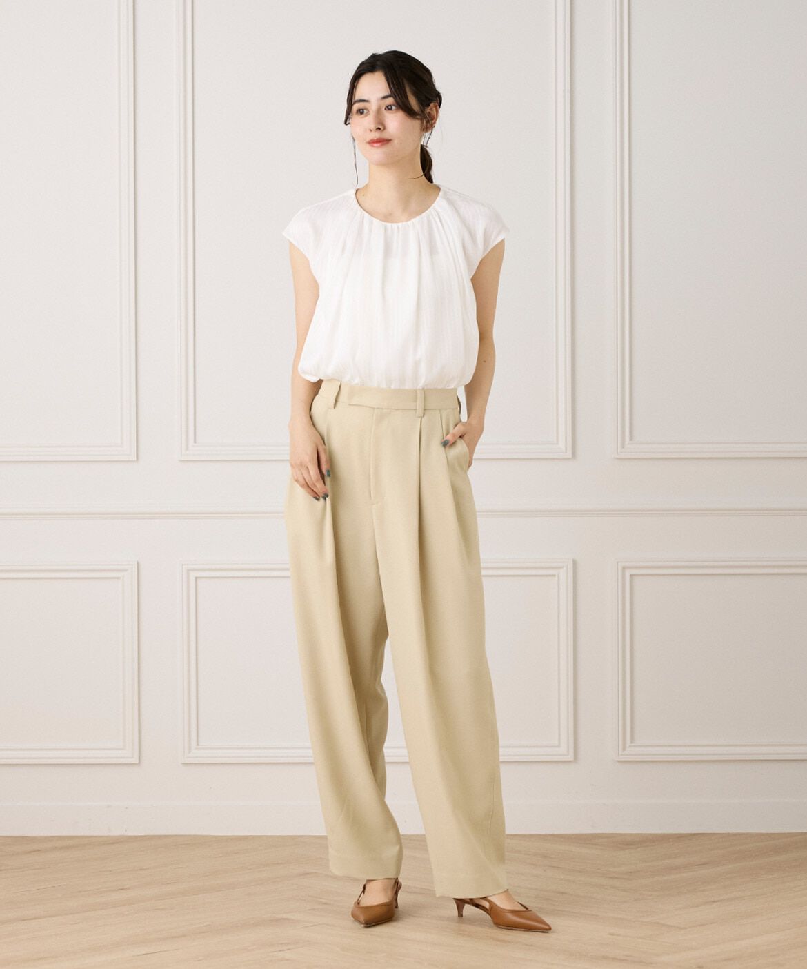 INED「《大きいサイズ》シアーストライプブラウス」|シャツ・ブラウス|