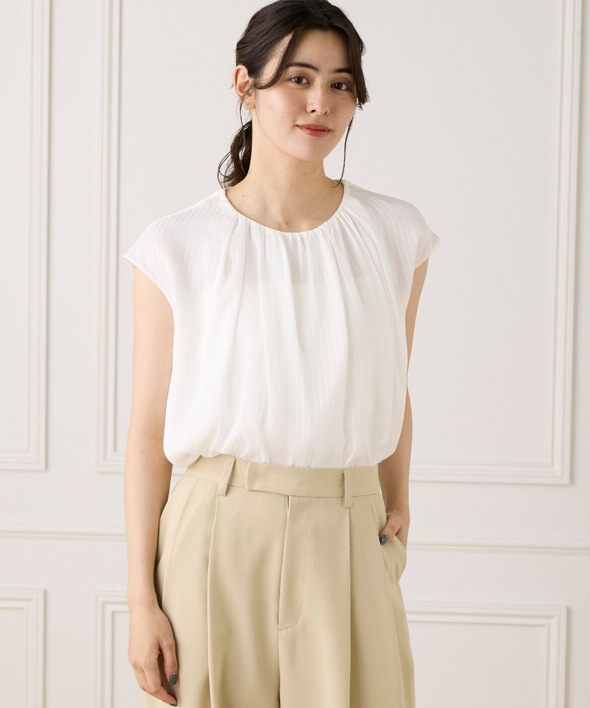 INED「《大きいサイズ》シアーストライプブラウス」|シャツ・ブラウス|