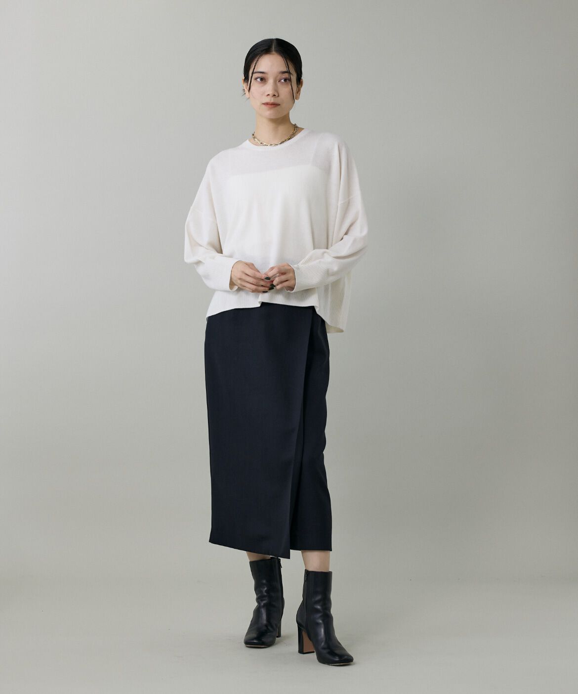 INED「ライトカルゼ ラップ風タイトスカート」|タイト|