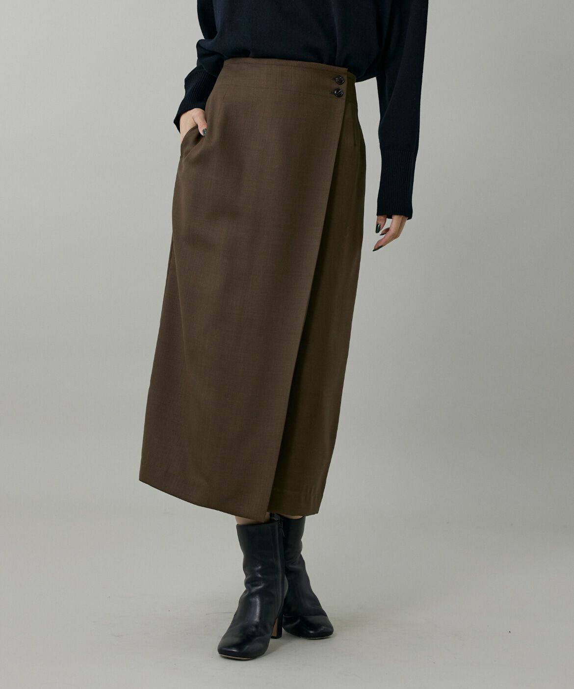 INED「ライトカルゼ ラップ風タイトスカート」|タイト|