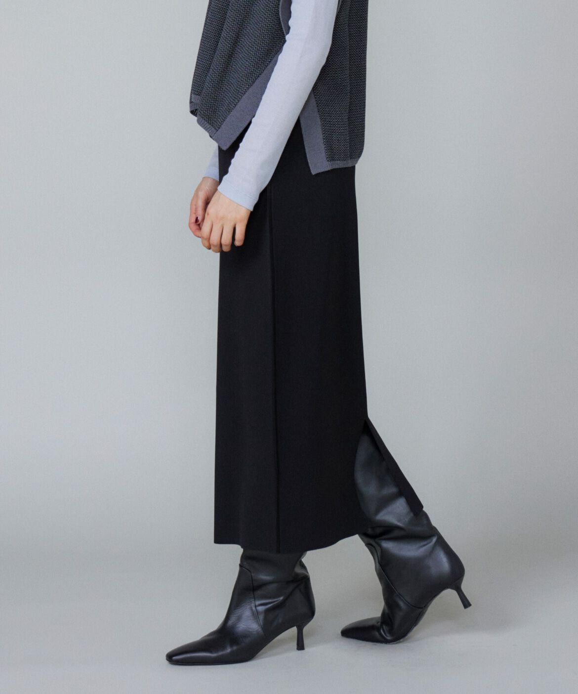 Le Souk「ミラノリブAラインスカート」|タイト|ブラック