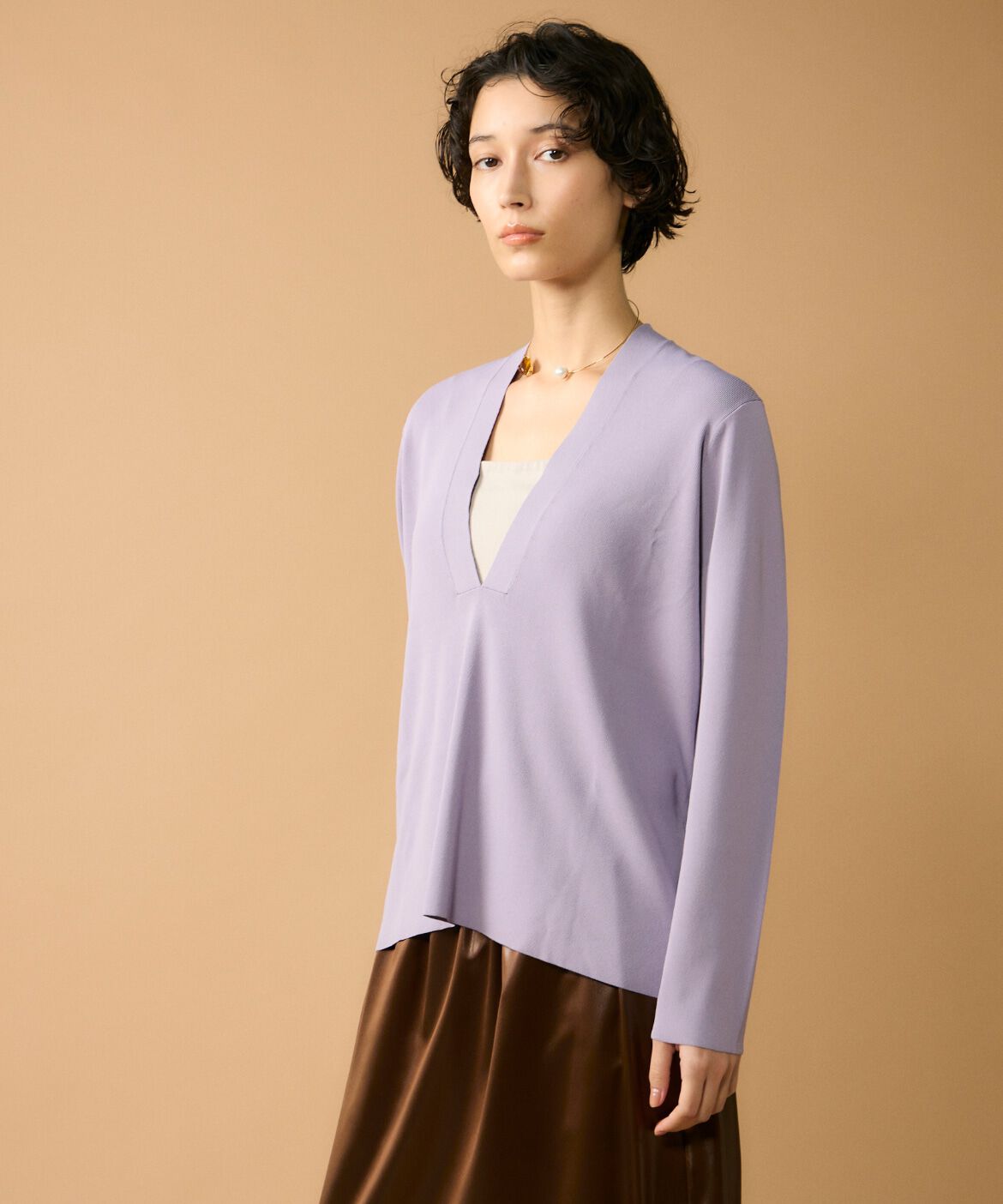 Le Souk「《大きいサイズ》Vネックニットプルオーバー」|ニット・セーター|ラベンダー7