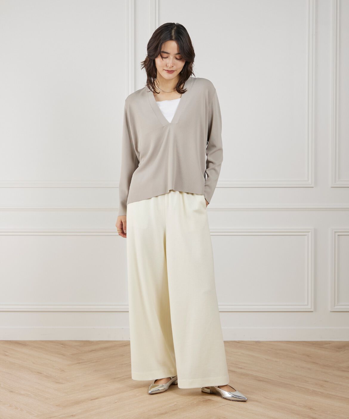 Le Souk「《大きいサイズ》Vネックニットプルオーバー」|ニット・セーター|