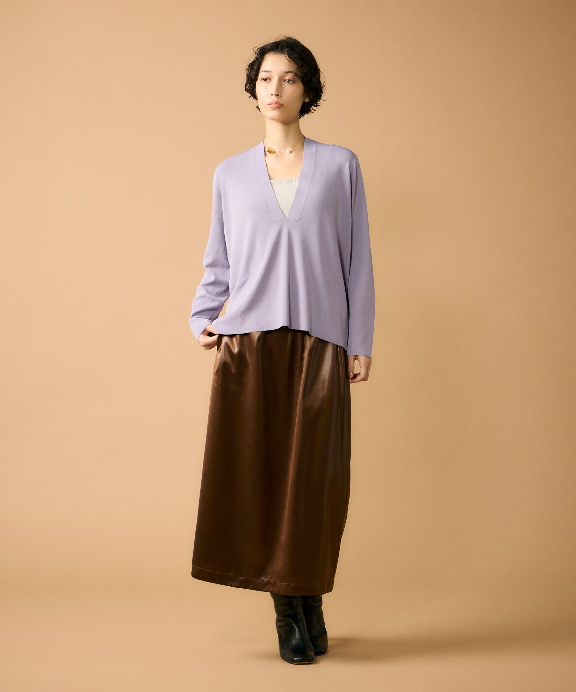 Le Souk「《大きいサイズ》Vネックニットプルオーバー」|ニット・セーター|