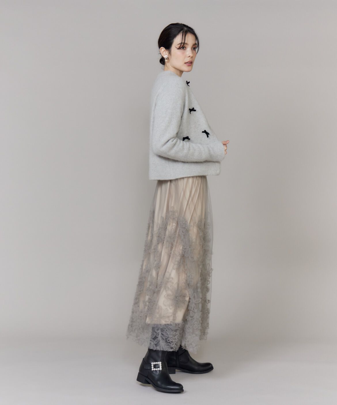 Maglie le cassetto「ベロアリボンフォックスカーデ」|カーディガン|