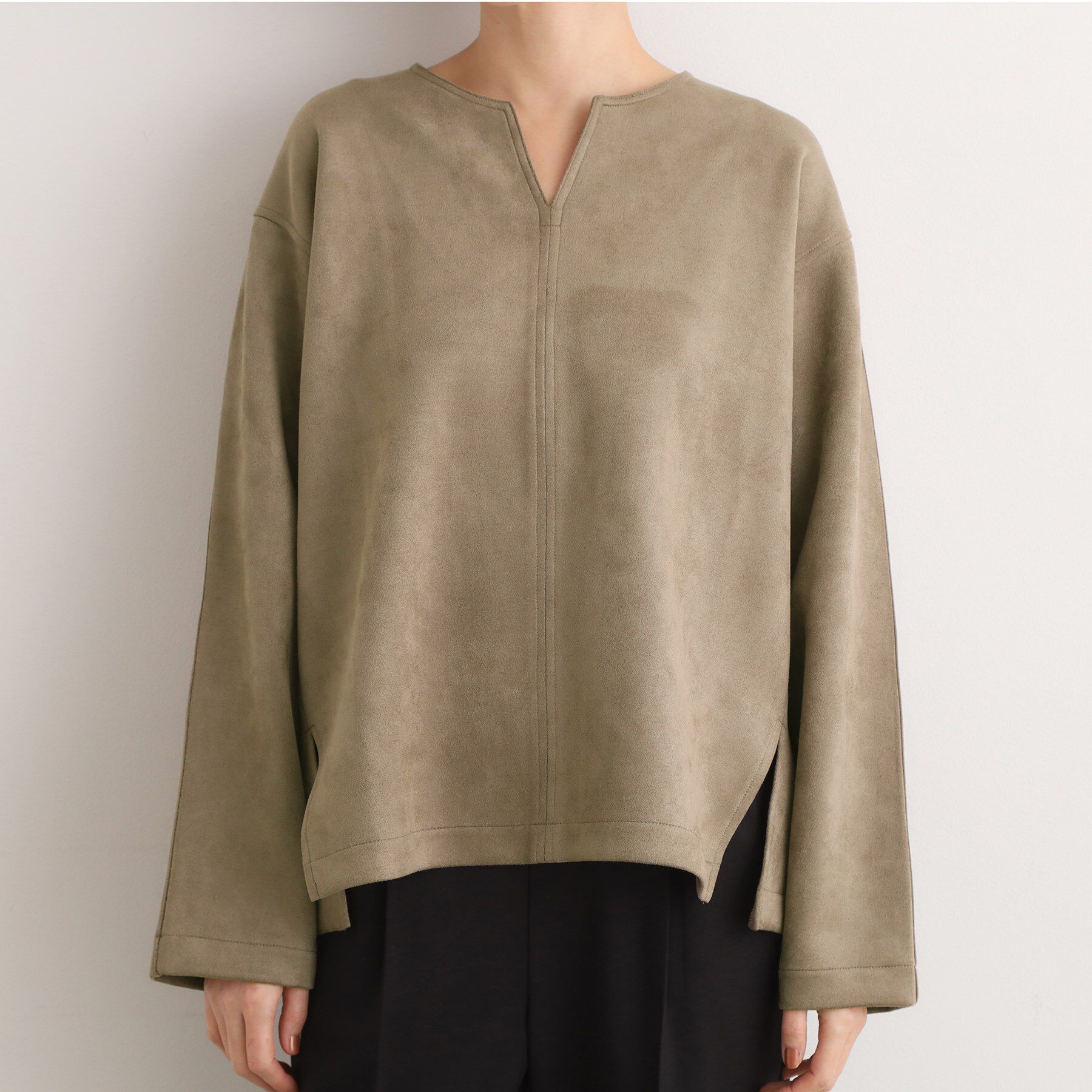 grove「スエード調キーネックプルオーバー」|Tシャツ・カットソー|