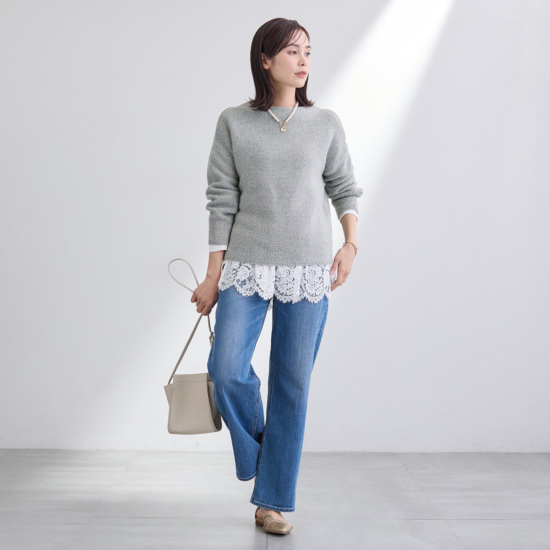 INDIVI「【洗える／レイヤードにおすすめ】レース切り替えカットソー」|Tシャツ・カットソー|