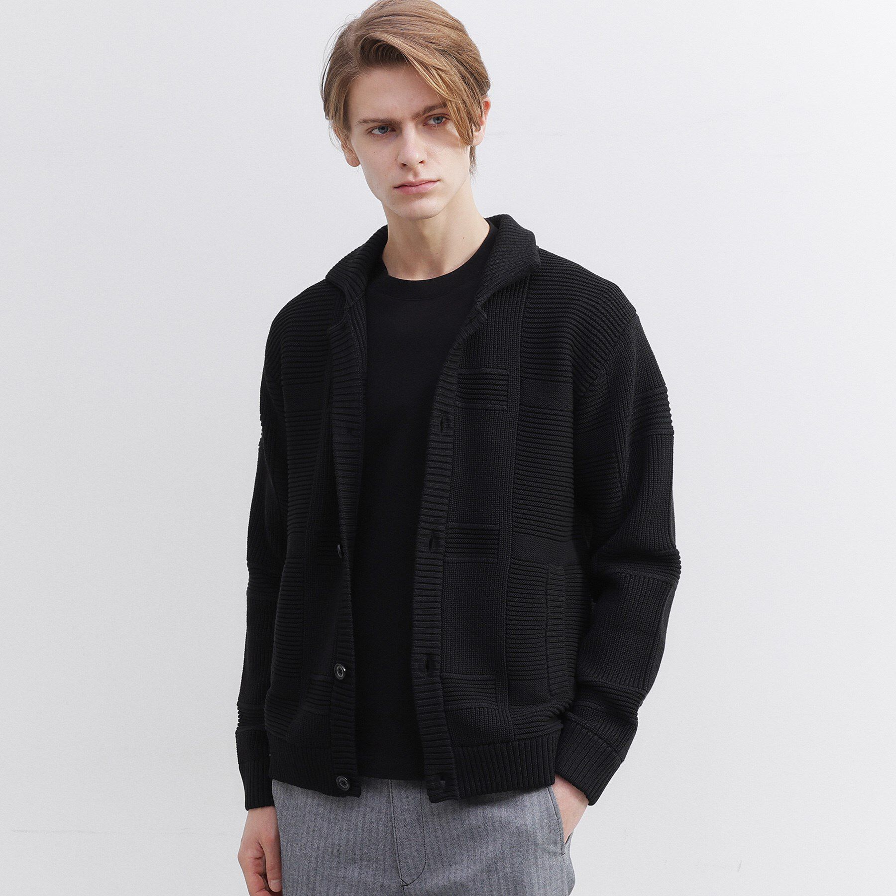 TAKEO KIKUCHI「畦編みチェック ニットカーディガン」|カーディガン|