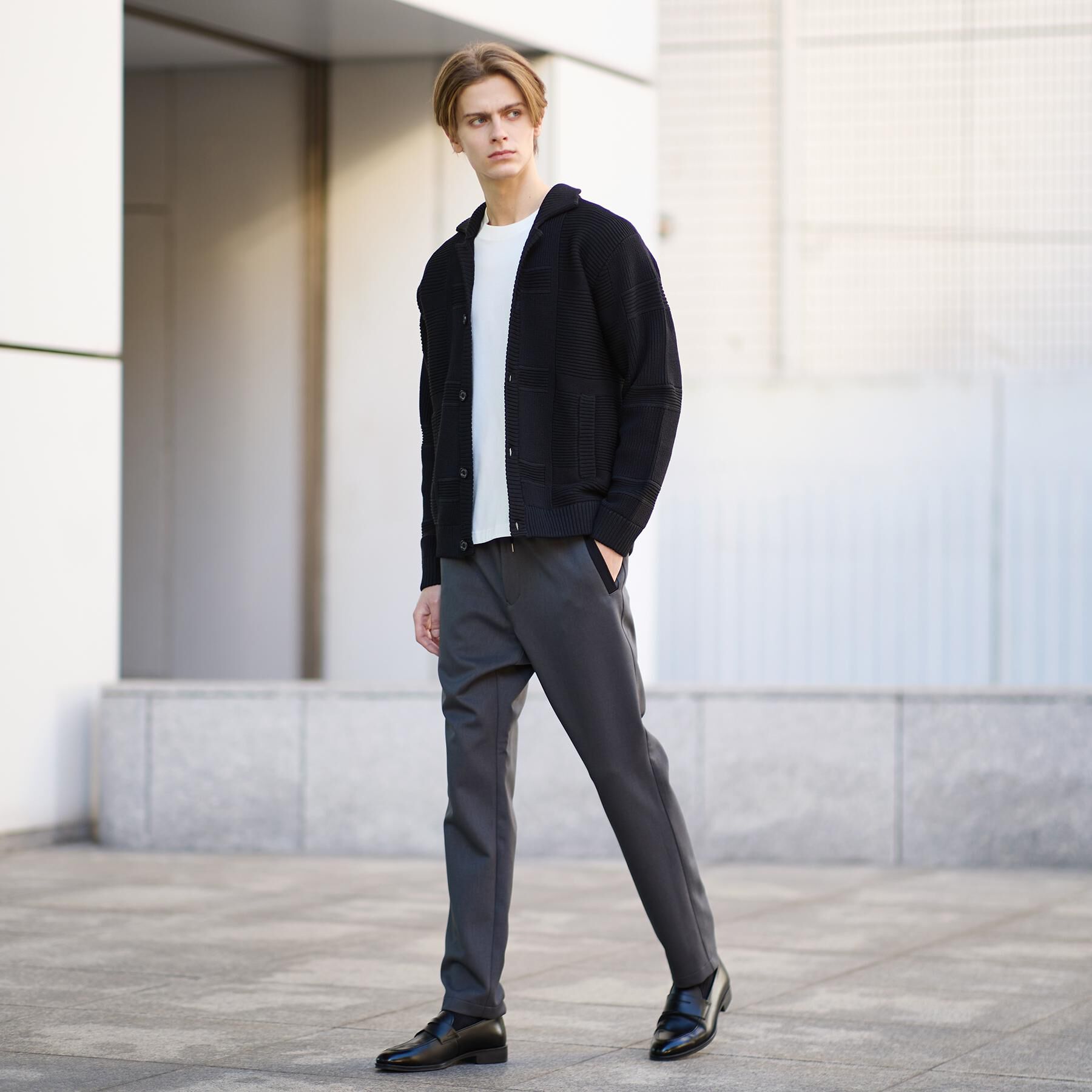 TAKEO KIKUCHI「畦編みチェック ニットカーディガン」|カーディガン|