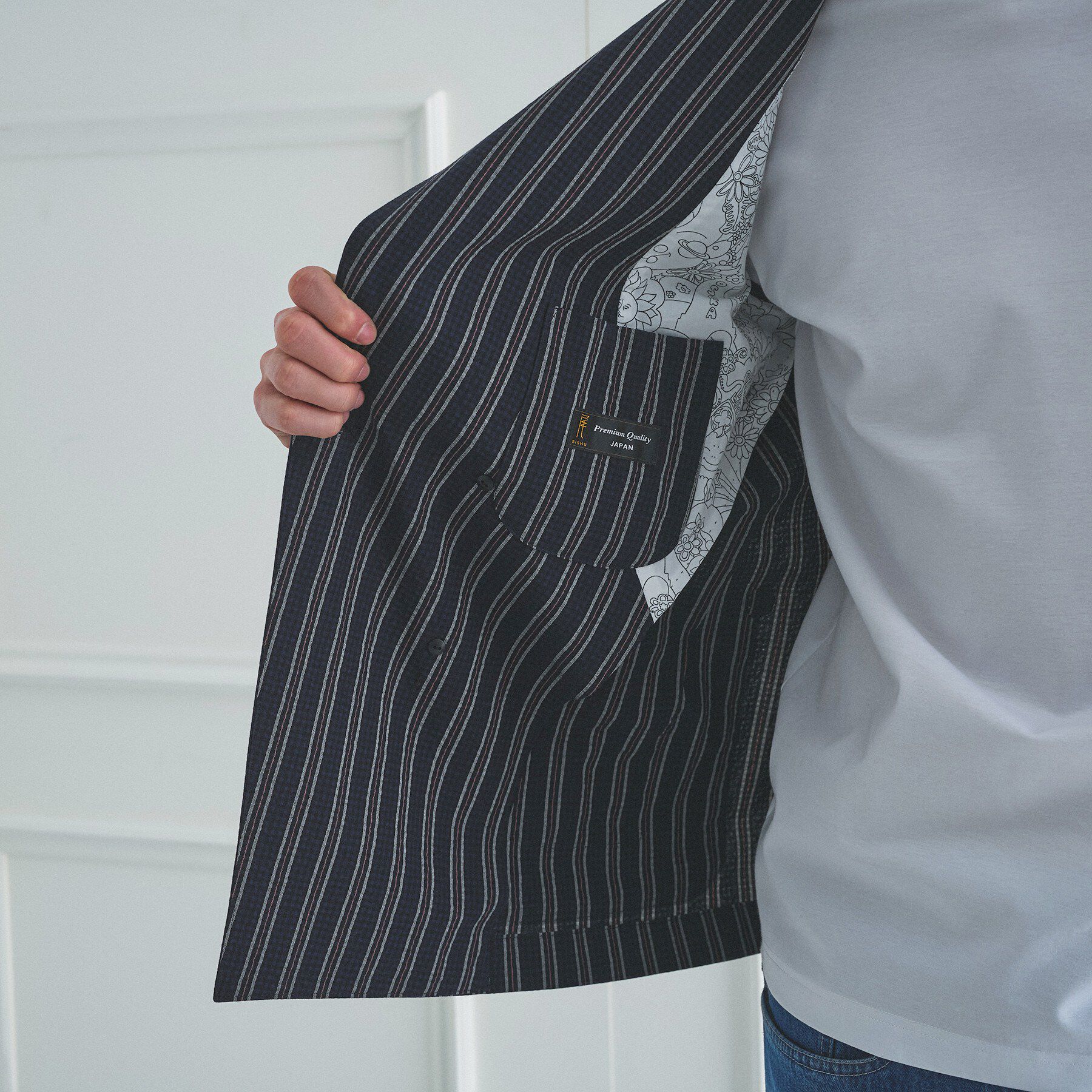 TAKEO KIKUCHI「【BOWLER HAT LABEL】サッカーストライプ ダブルジャケット」|テーラードジャケット|