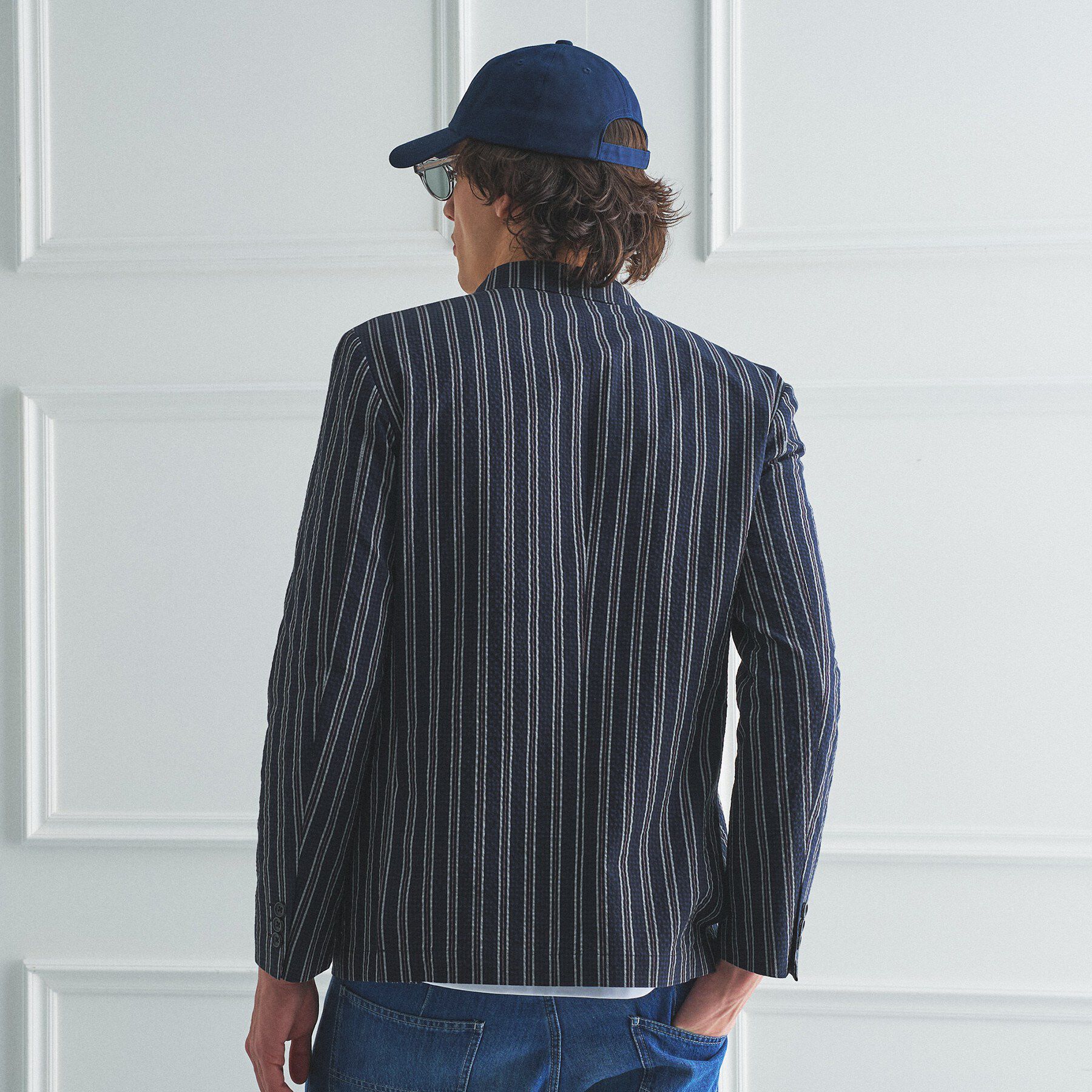 TAKEO KIKUCHI「【BOWLER HAT LABEL】サッカーストライプ ダブルジャケット」|テーラードジャケット|