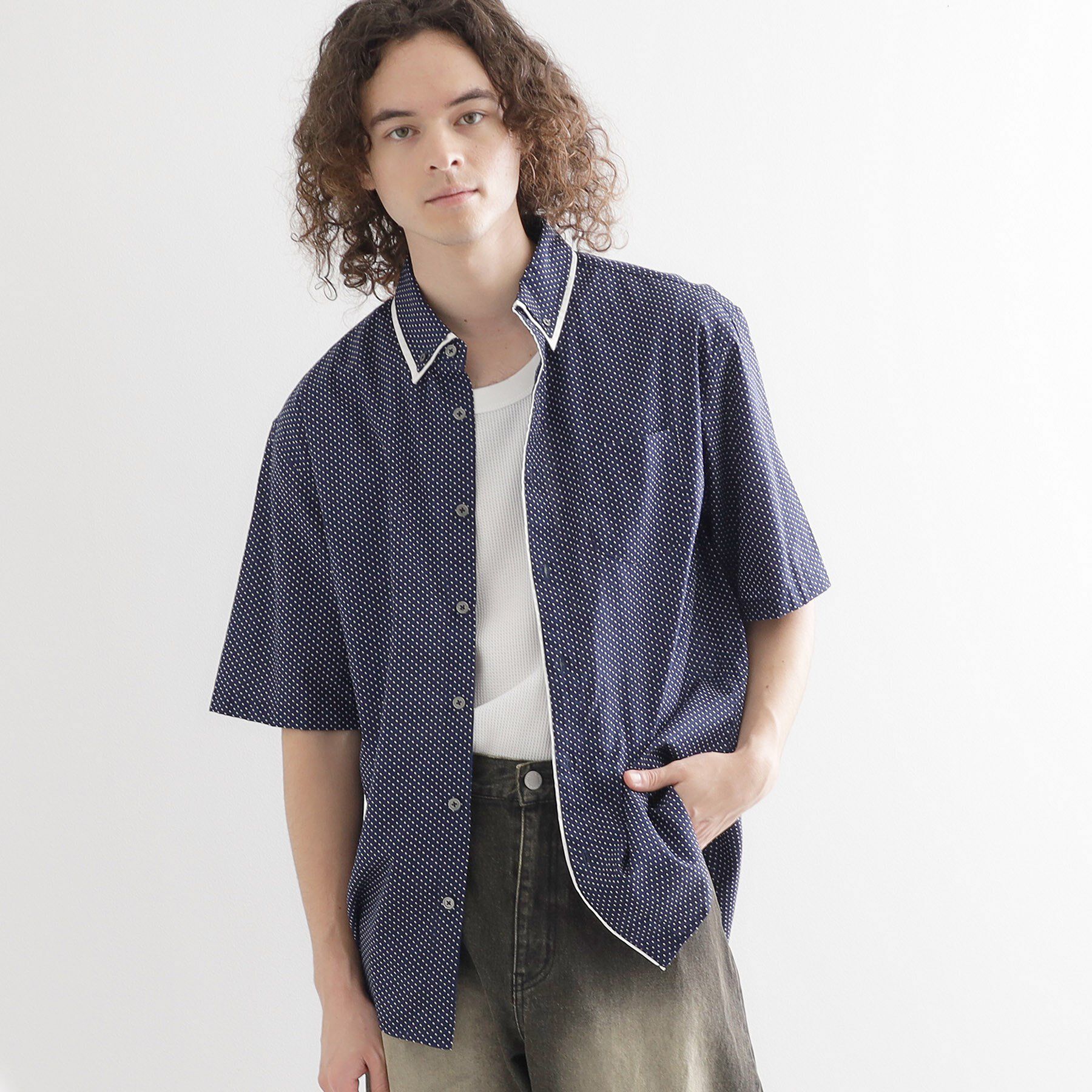 tk.TAKEO KIKUCHI「2枚衿ドット柄シャツ」|シャツ・ブラウス|ネイビー(094)