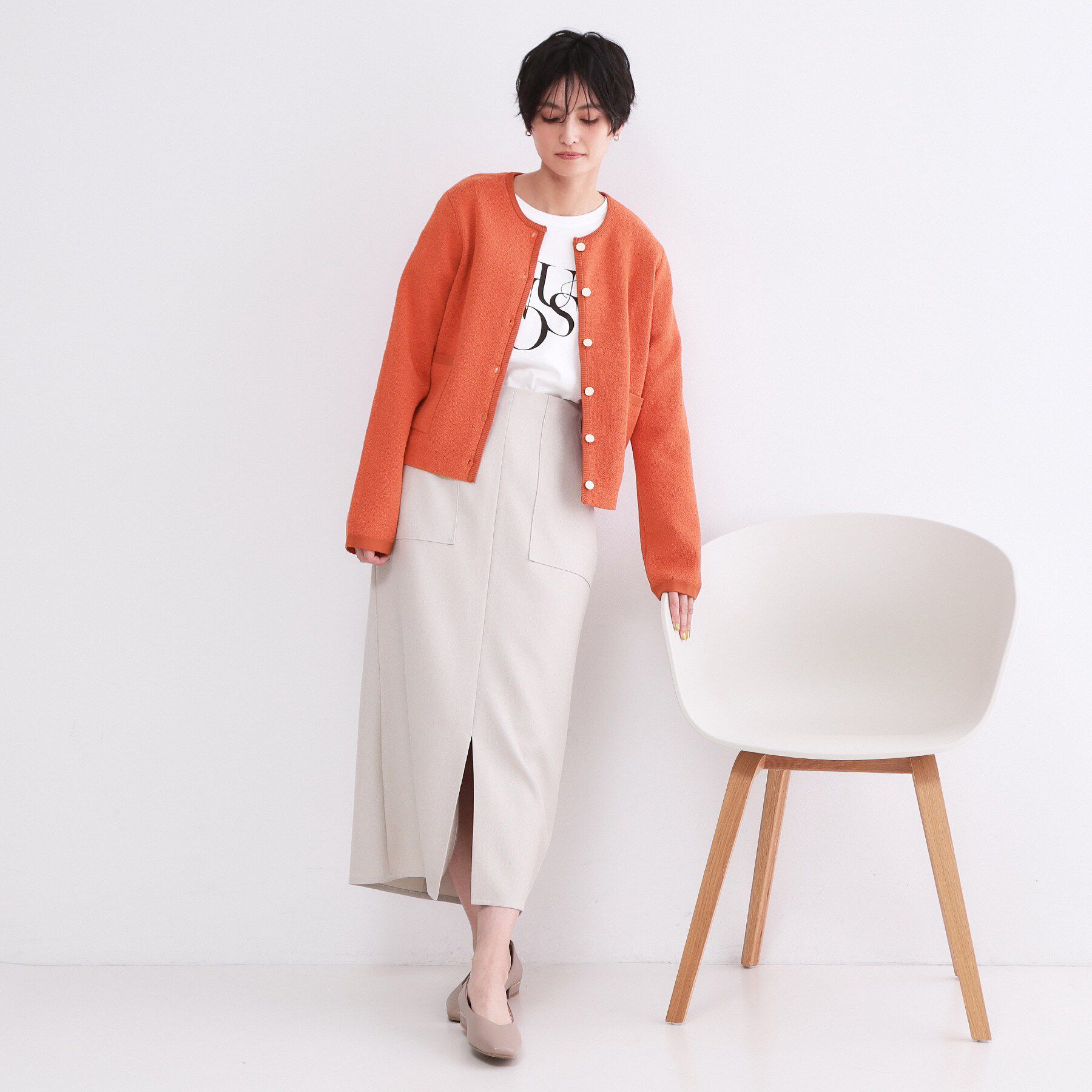 OPAQUE.CLIP「ブークレ金ボタンニットカーディガン【洗濯機OK】」|カーディガン|