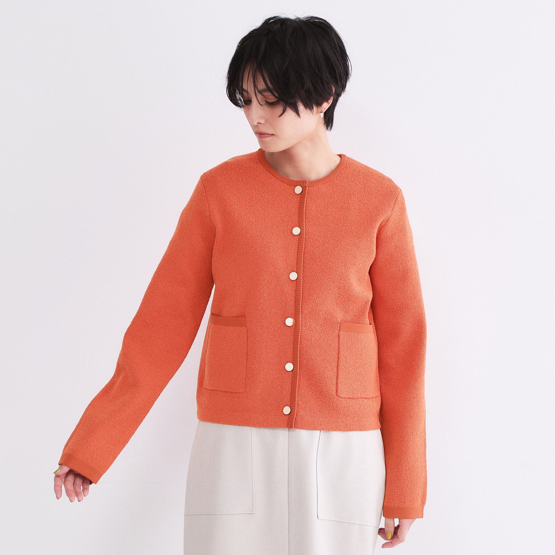 OPAQUE.CLIP「ブークレ金ボタンニットカーディガン【洗濯機OK】」|カーディガン|