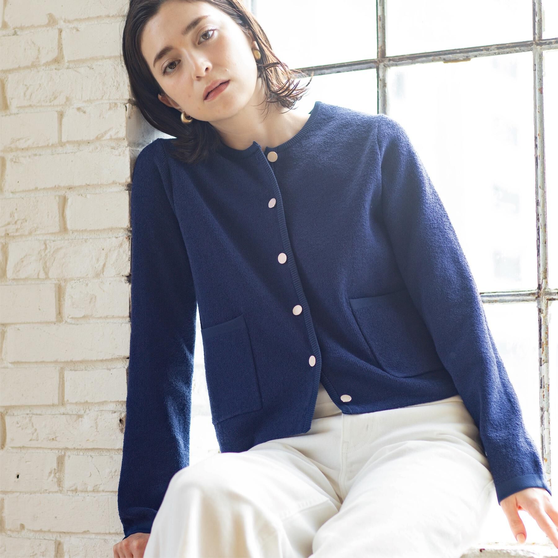 OPAQUE.CLIP「ブークレ金ボタンニットカーディガン【洗濯機OK】」|カーディガン|