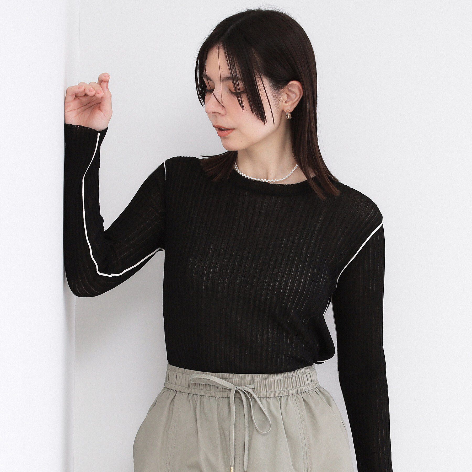 OPAQUE.CLIP「シアー配色クルーネックリブニット【洗濯機OK】」|ニット・セーター|