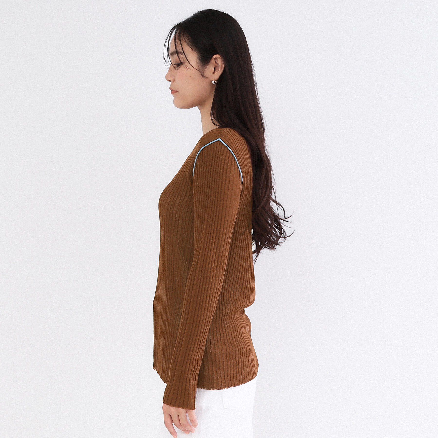 OPAQUE.CLIP「シアー配色クルーネックリブニット【洗濯機OK】」|ニット・セーター|