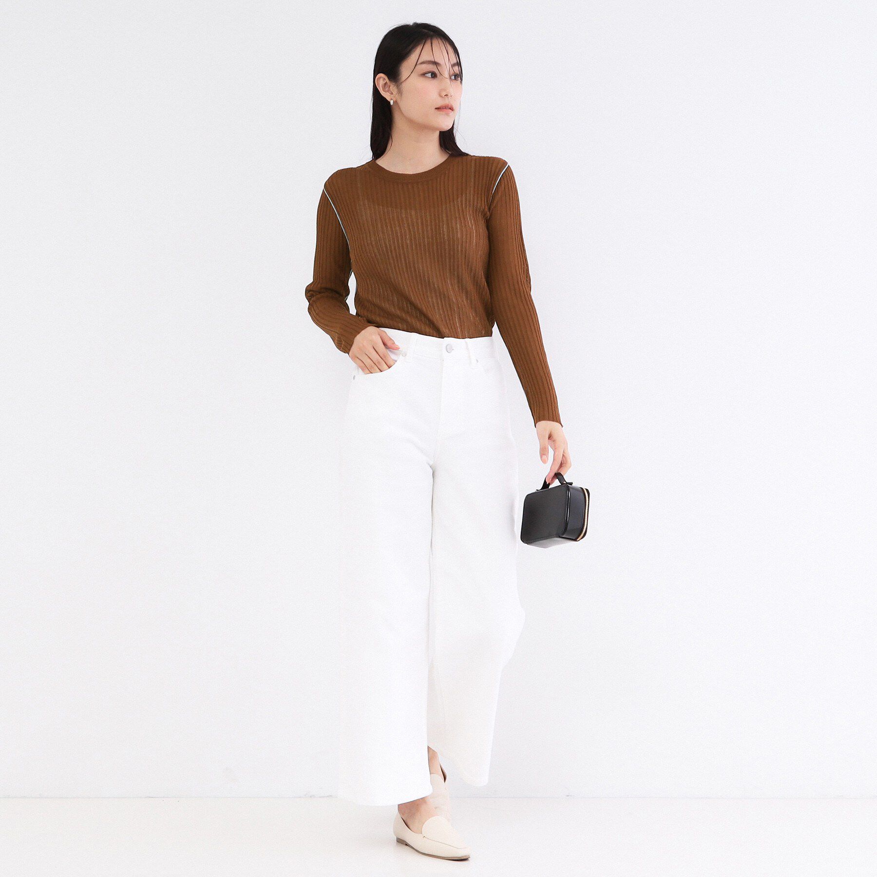 OPAQUE.CLIP「シアー配色クルーネックリブニット【洗濯機OK】」|ニット・セーター|