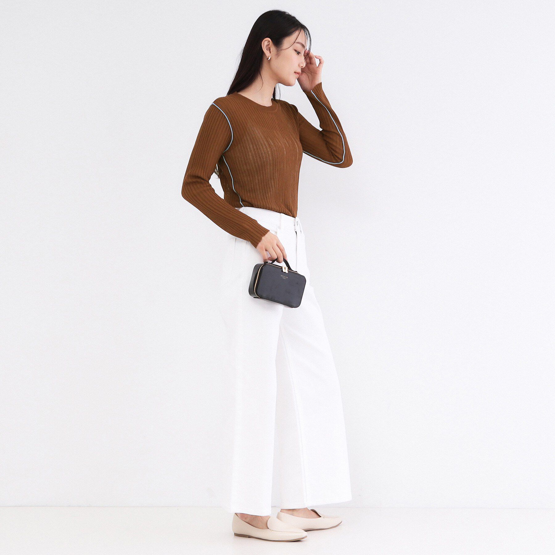 OPAQUE.CLIP「シアー配色クルーネックリブニット【洗濯機OK】」|ニット・セーター|