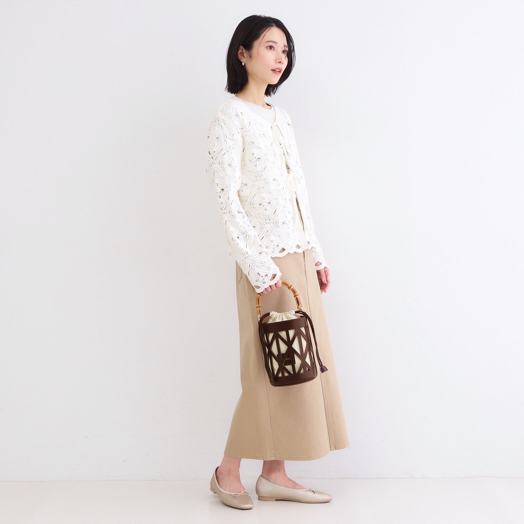 OPAQUE.CLIP「バンブーハンドルパンチングバケツ型バッグ」|ハンドバッグ|