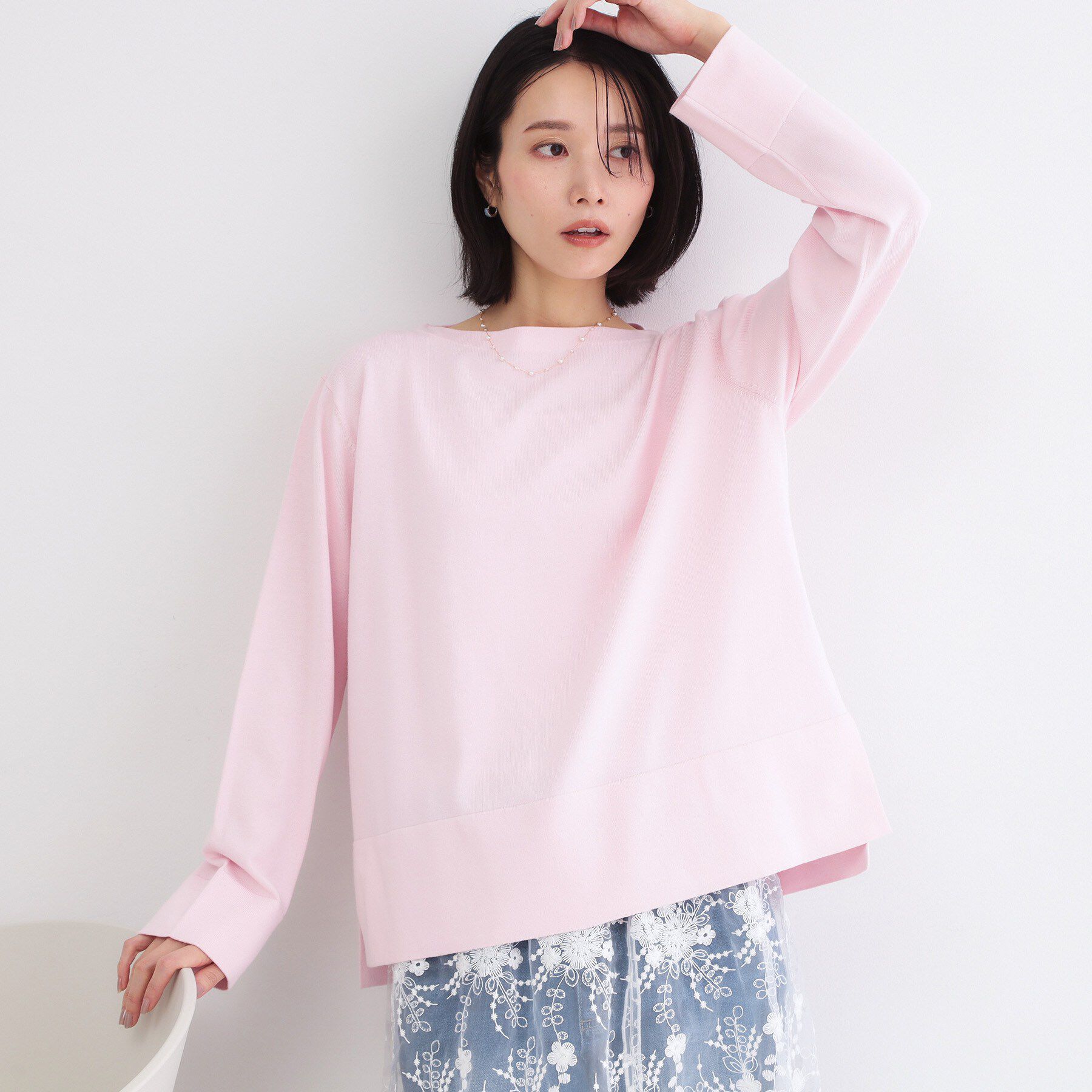 OPAQUE.CLIP「UV リラクシーボートネックニット／オーガニックコットン混【洗濯機OK】《5col》」|ニット・セーター|ライトピンク(870