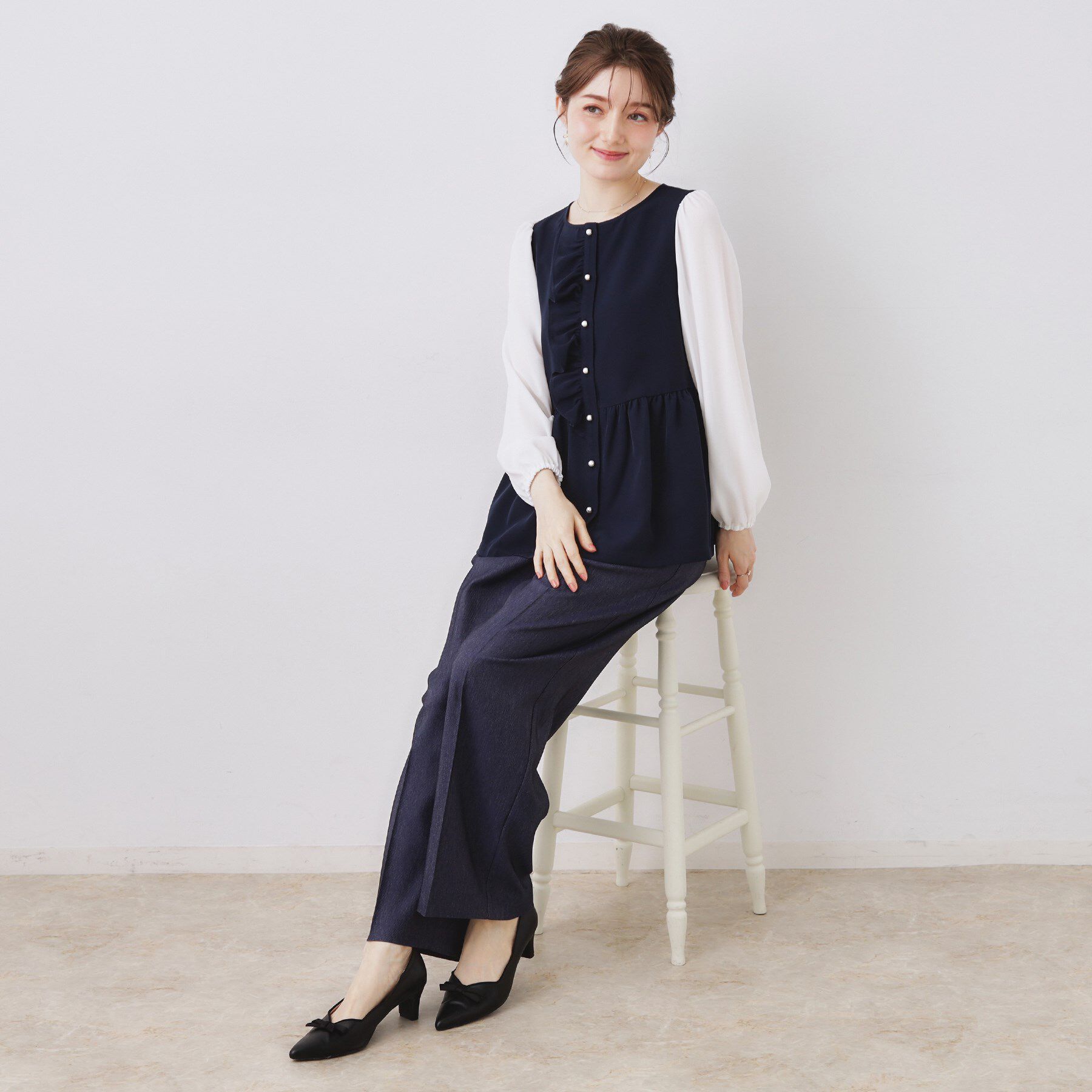 Couture broach「【ハレの日・通勤】フリルドッキング ペプラムブラウス」|シャツ・ブラウス|