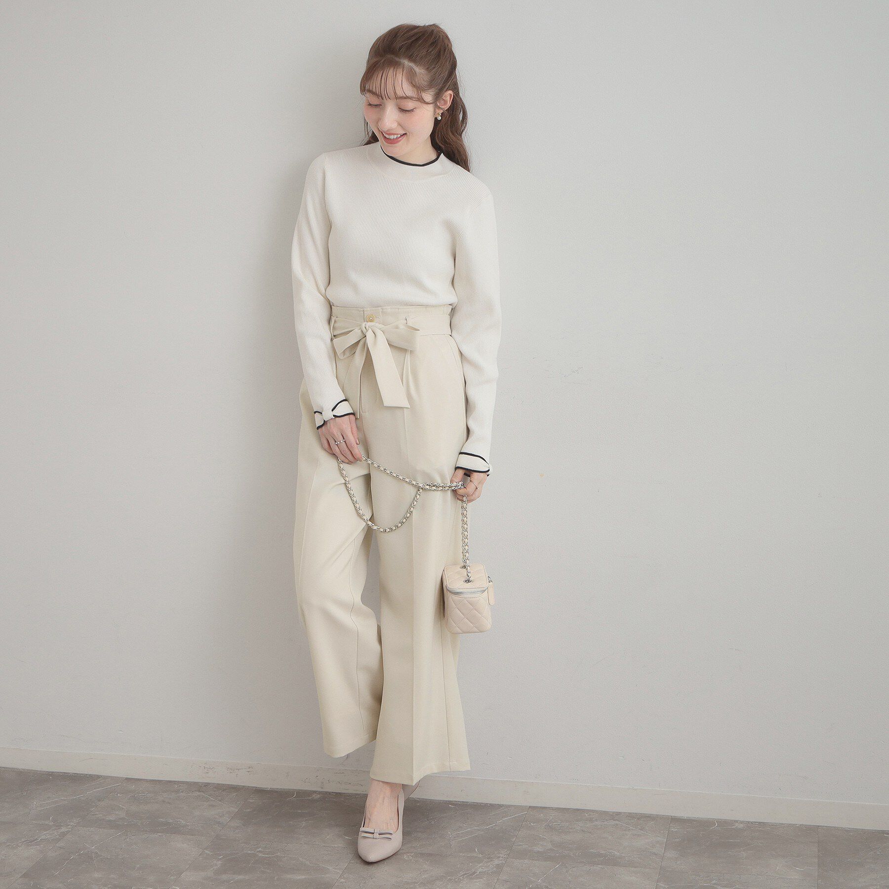 Couture broach「【洗える・通勤】ウエストリボン サスペンダー付きワイドパンツ」|その他|
