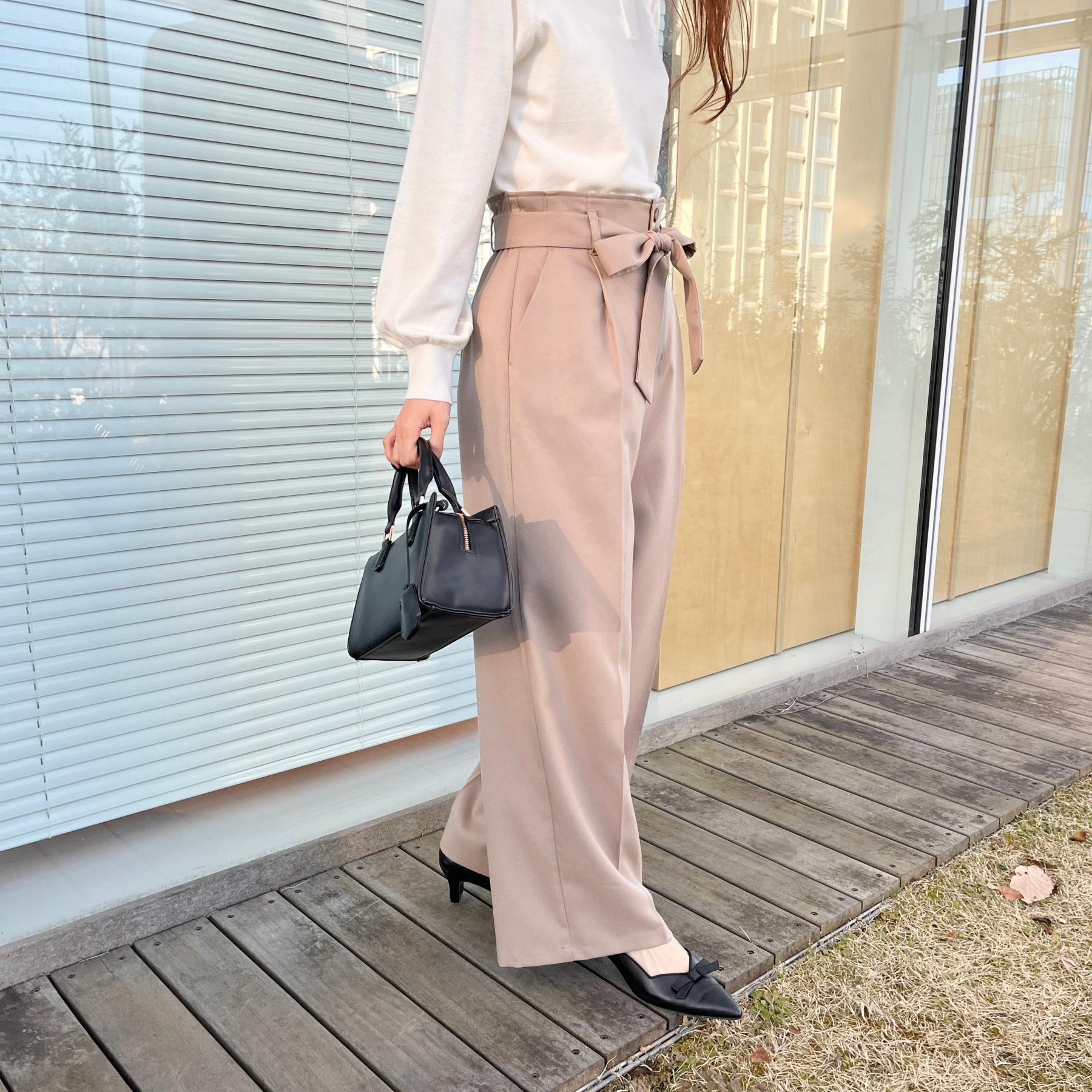 Couture broach「【洗える・通勤】ウエストリボン サスペンダー付きワイドパンツ」|その他|