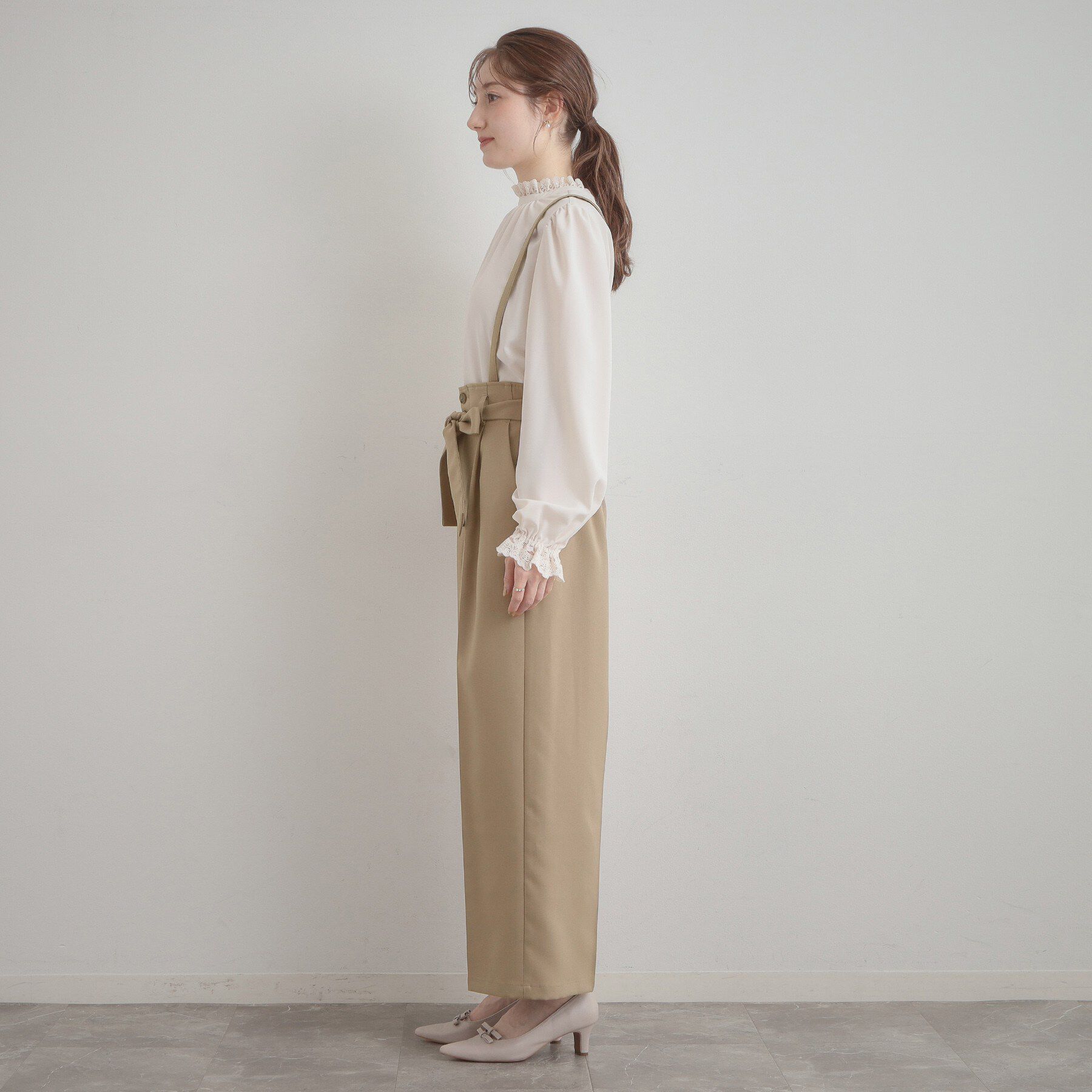 Couture broach「【洗える・通勤】ウエストリボン サスペンダー付きワイドパンツ」|その他|