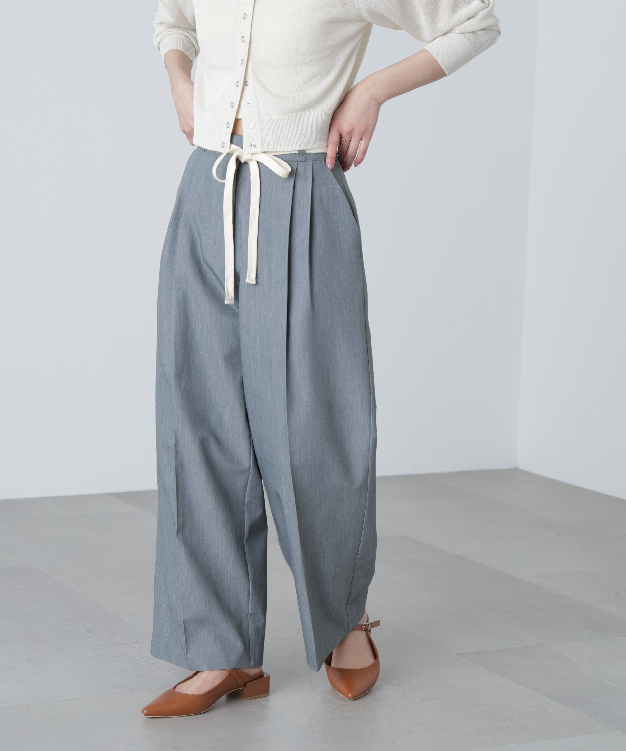  「杉綾リボンベルトワイドパンツ」|その他|