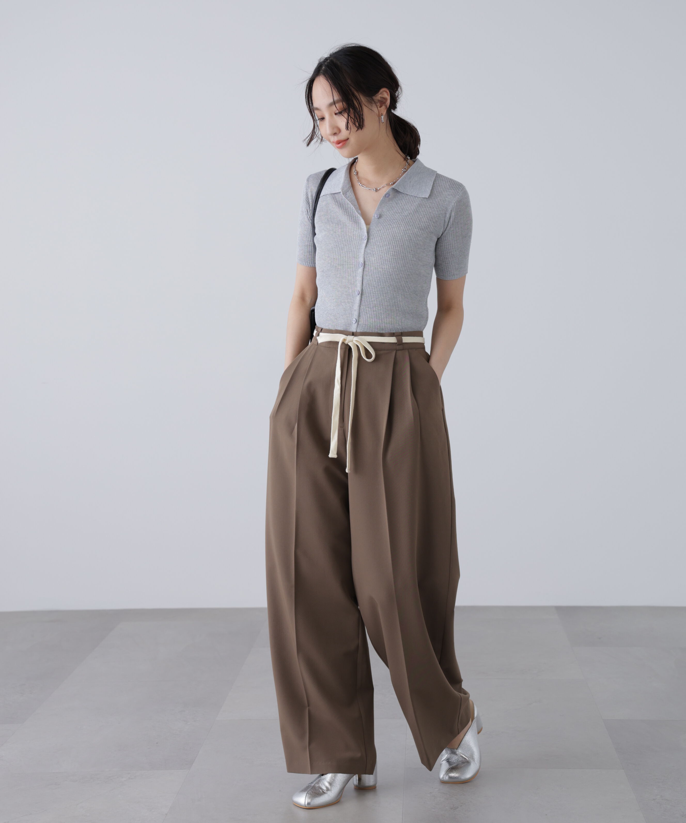  「杉綾リボンベルトワイドパンツ」|その他|