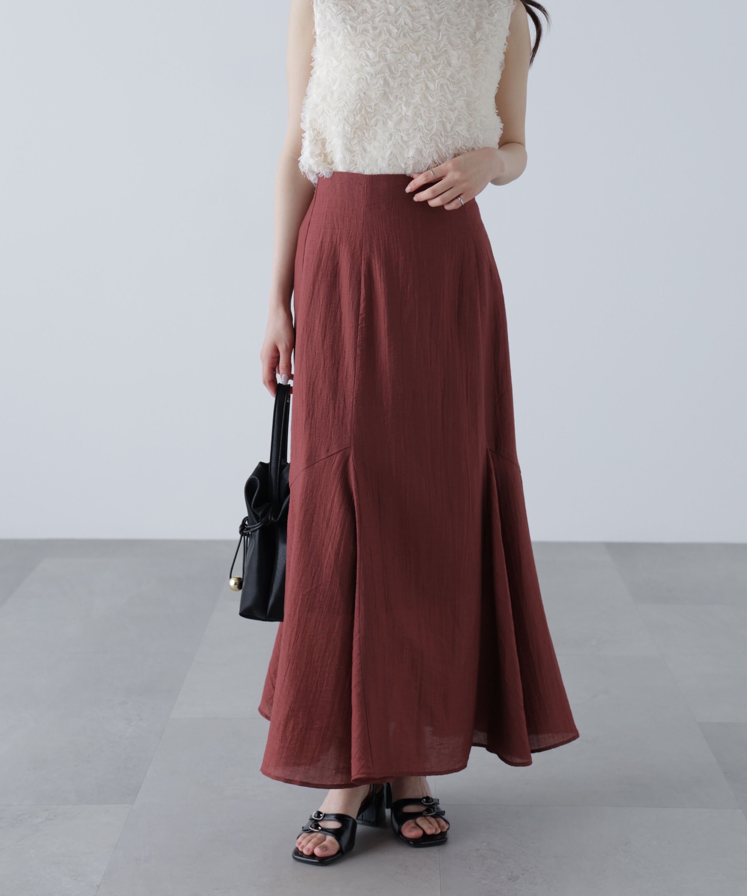  「アソートサイドフレアマーメイドスカート」|スカート|レッドブラウ