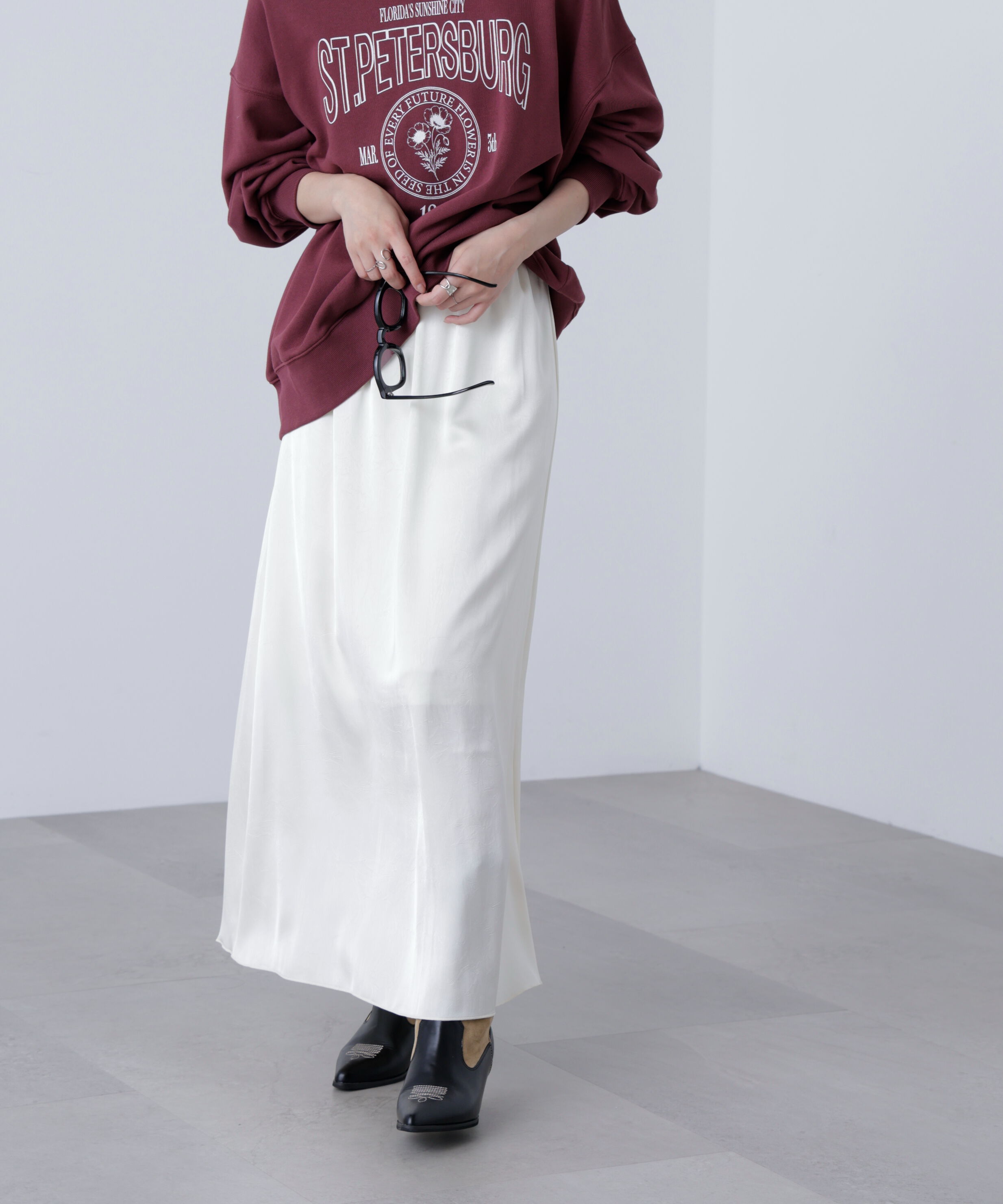  「サテンナローロングスカート」|スカート|