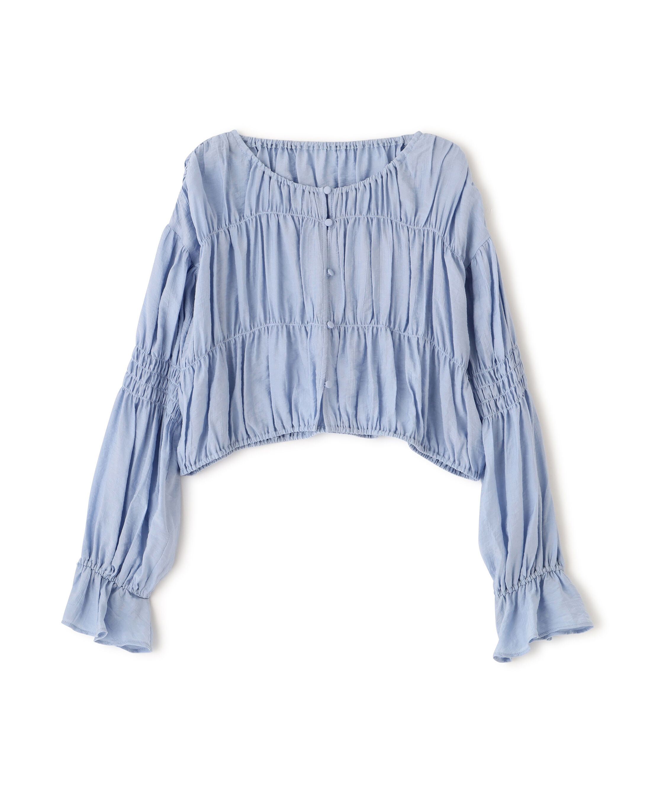  「シアーギャザー前開き短丈ブラウス」|シャツ・ブラウス|