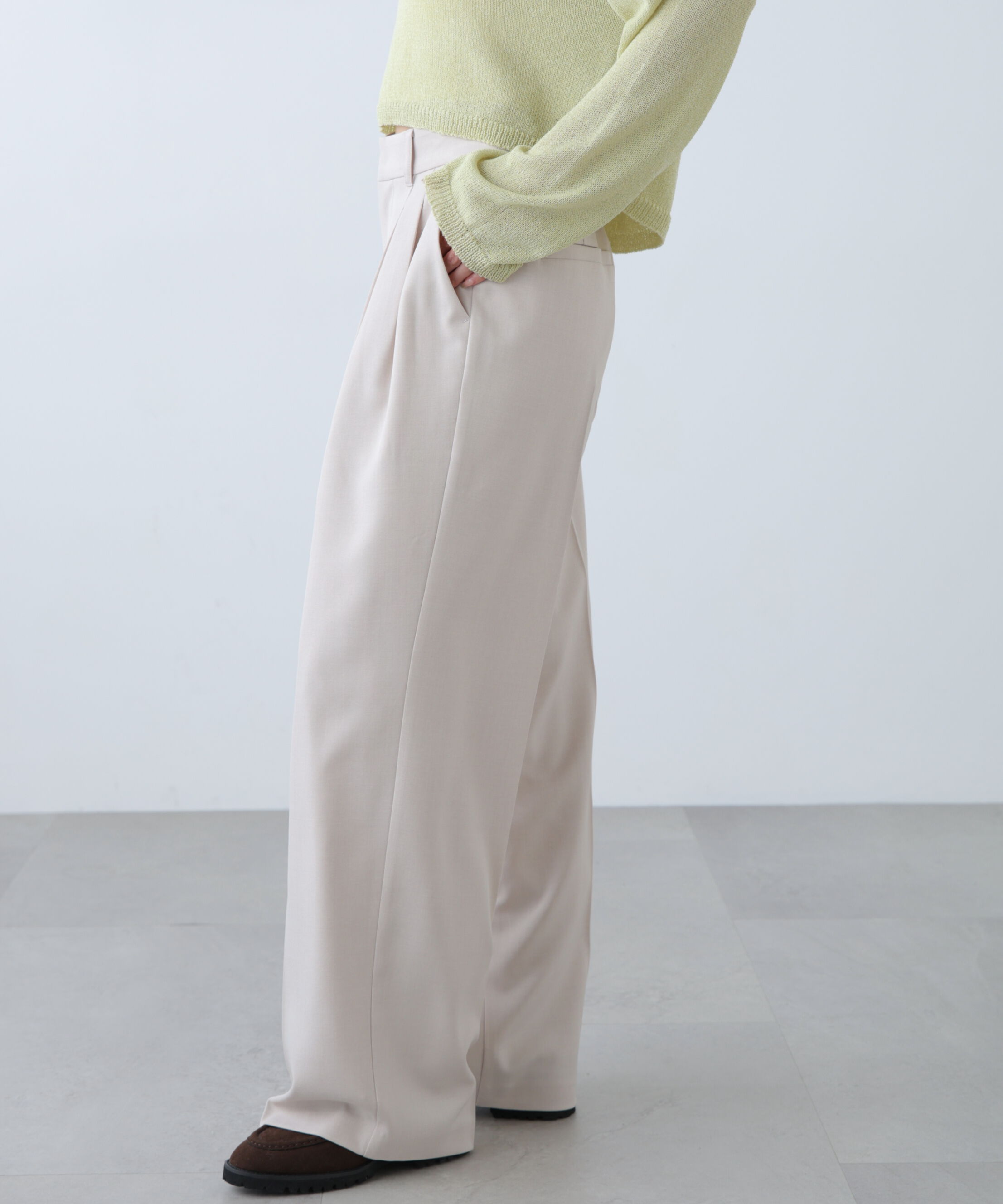  「[低身長サイズ/Sシリーズ]梳毛調合繊タックワイドパンツ」|その他|