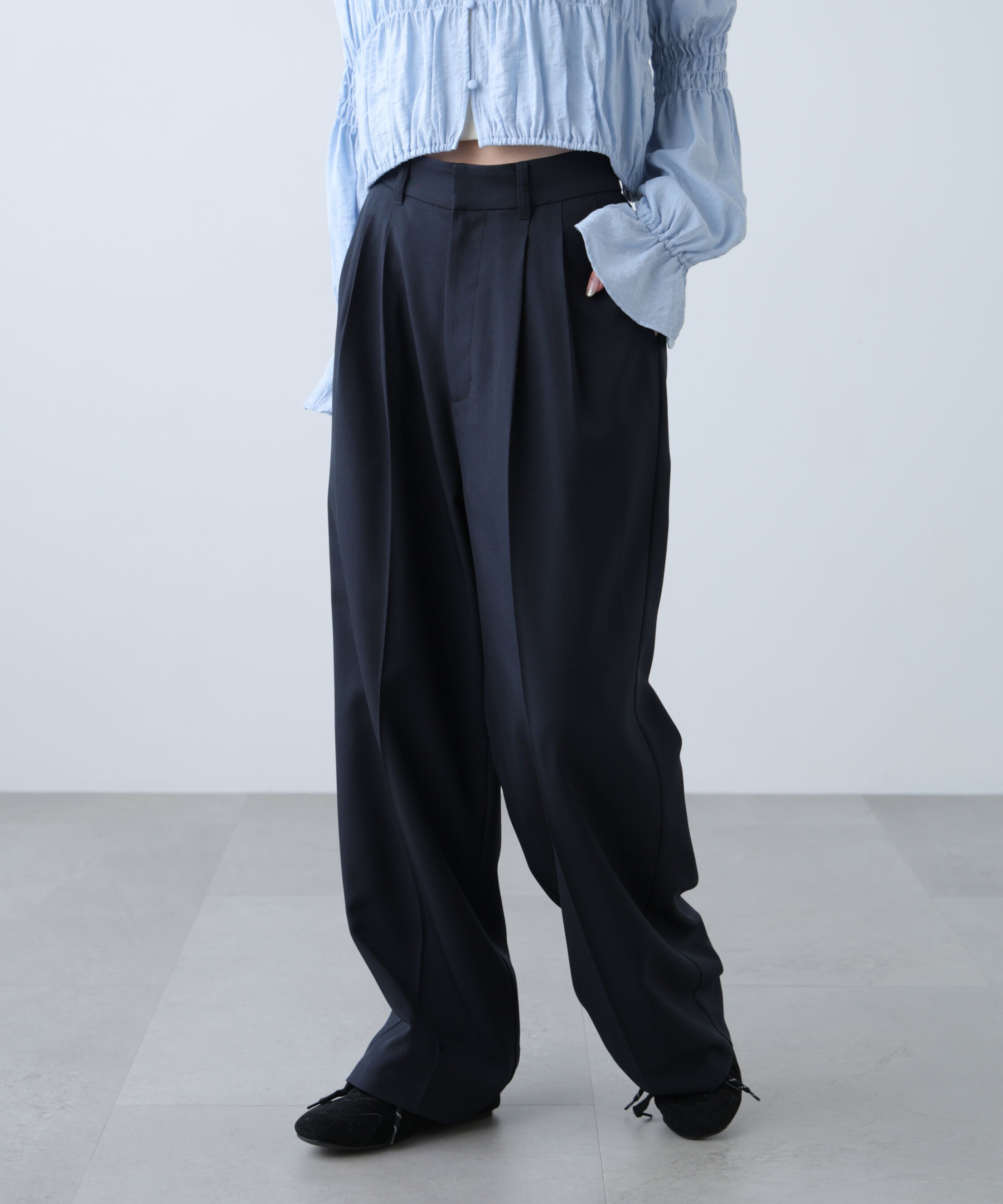  「[低身長サイズ/Sシリーズ]梳毛調合繊タックワイドパンツ」|その他|