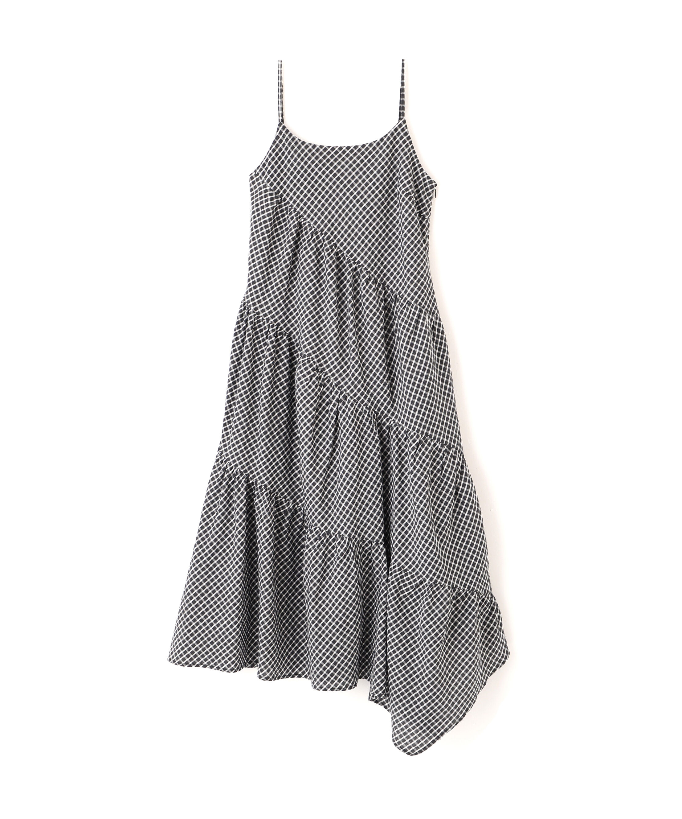  「チェック柄エスカルゴティアードキャミワンピース」|ワンピース|